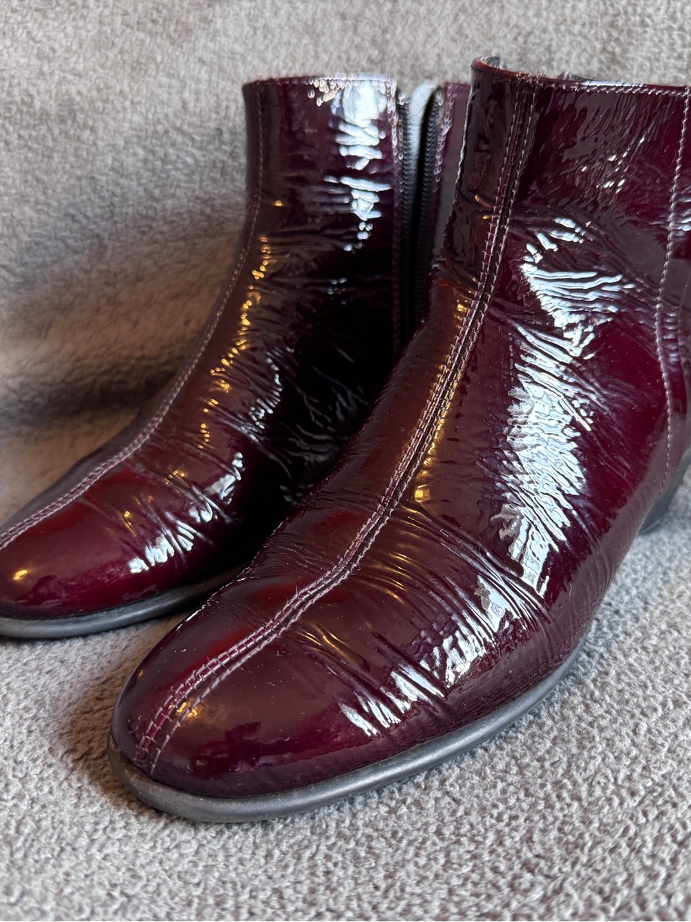 The Flexx Labyrinth Patent Leather Comfort Ankle Boots-Burgundy/Merlot (US 5.5)